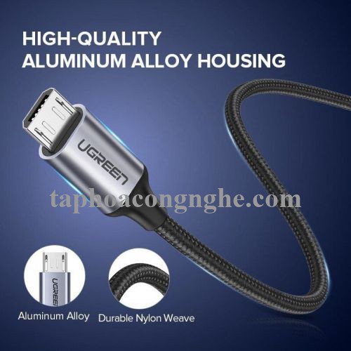 Ugreen 60404 3M QC3.0 màu trắng đầu bọc nhôm chống nhiễu cáp Micro sang USB 2.0 sạc và truyền dữ liệu từ máy tính ra điện thoại US290 30060404